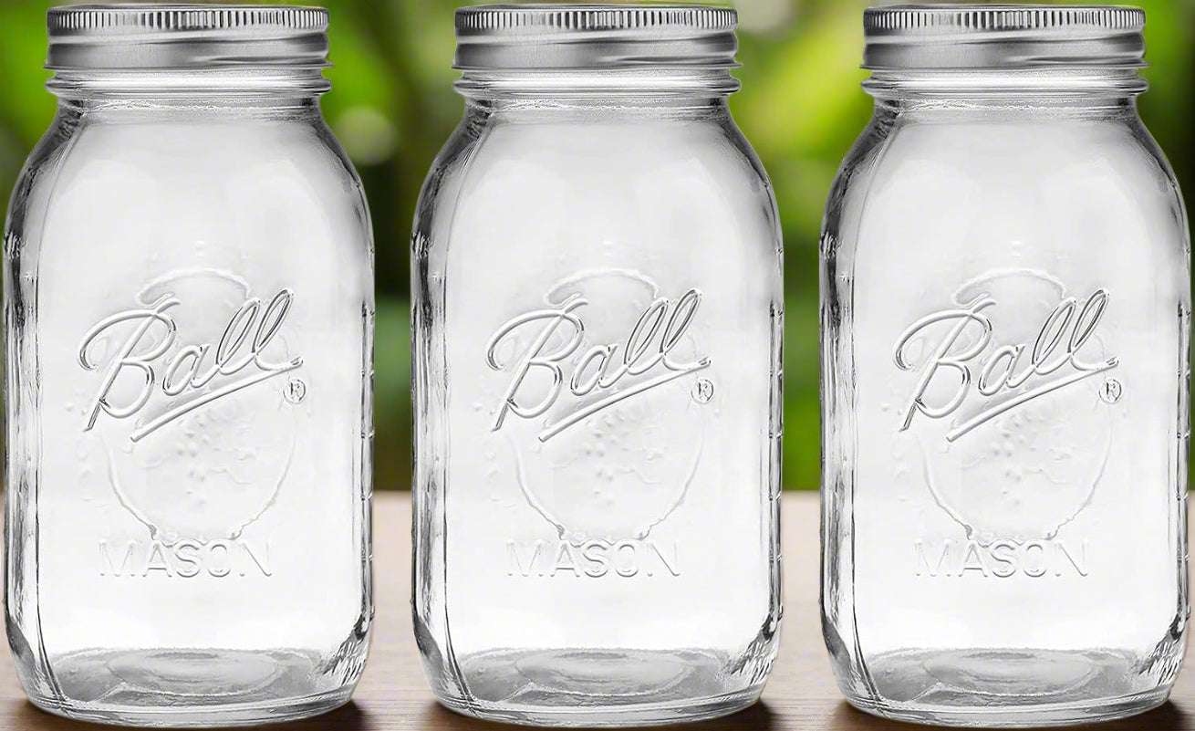 Ball Mason Jar 32 oz. Clear Glass Wide Mouth pack of 3