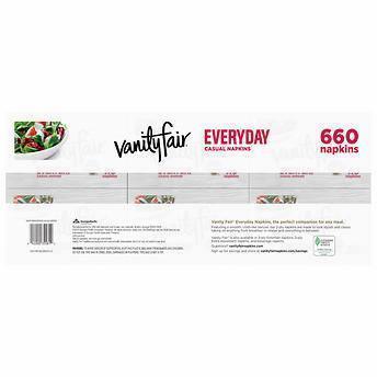 Vanity Fair Everyday Casual Napkins pack with 660 white napkins, 2-ply, 110 count per pack