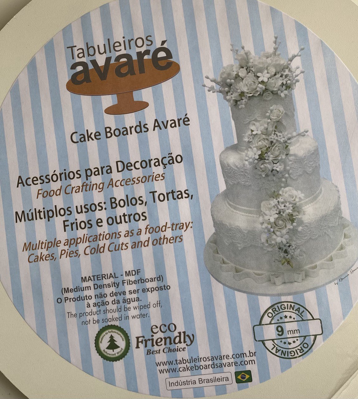 12" White Circular Melamine-Coated Wood Cake Board with Feet