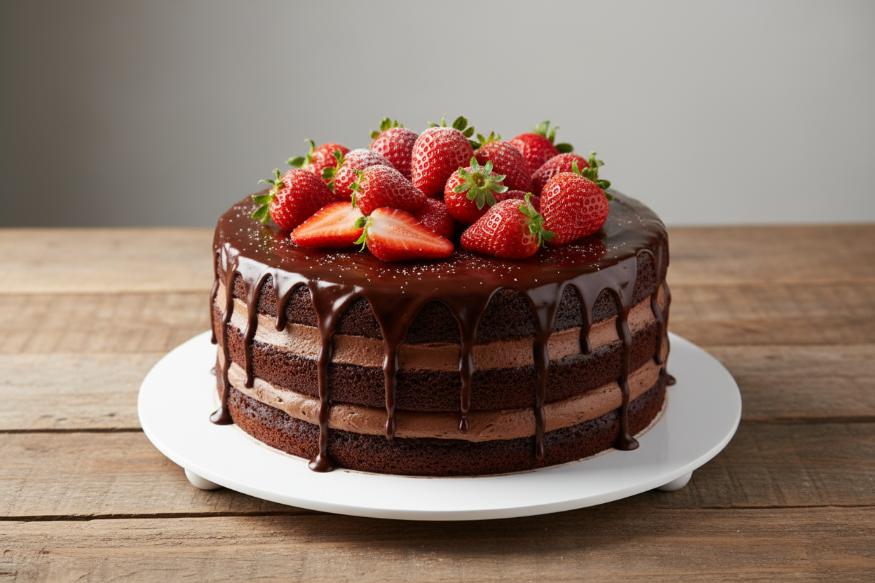 Chocolate cake with strawberries