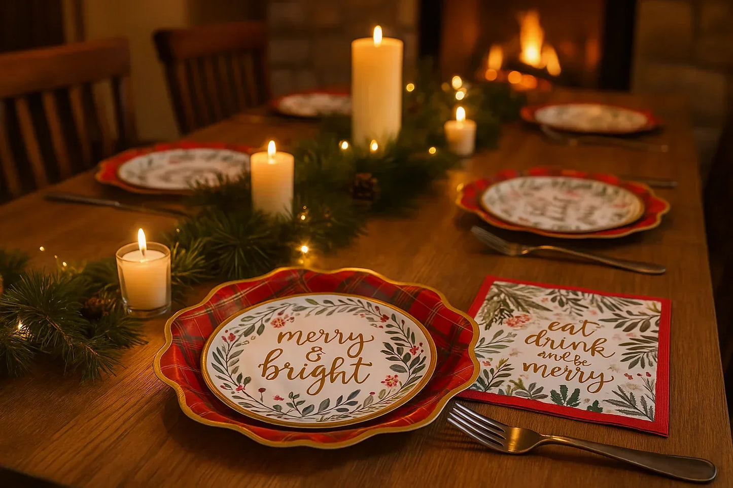 Cozy Christmas dinner with candlelight