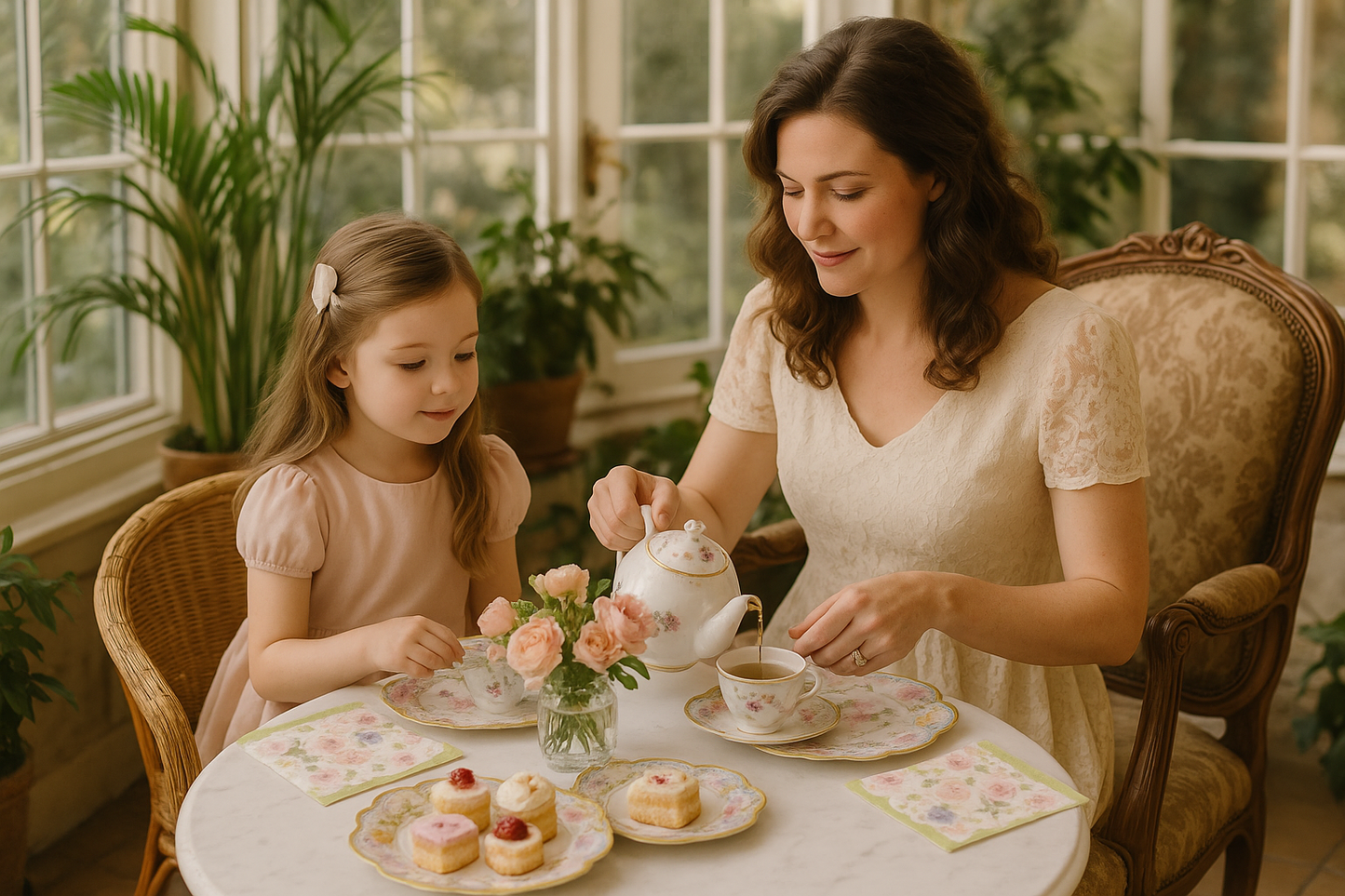 Cozy mother-daughter tea time