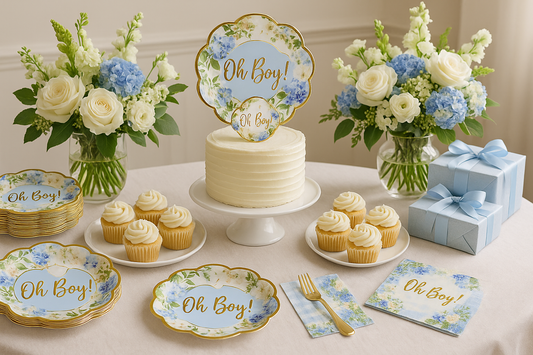 Elegant indoor baby shower setup