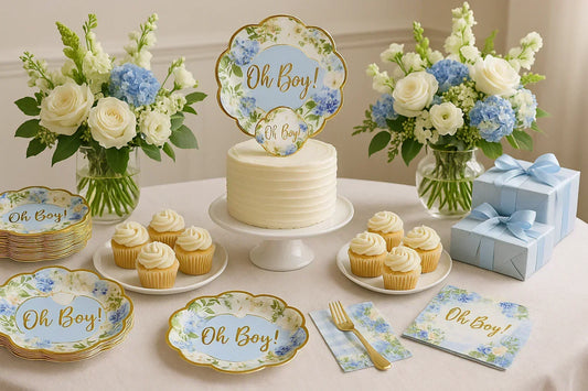 Elegant indoor baby shower setup