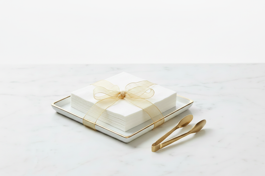 Napkin tray with neat elegant golden bow