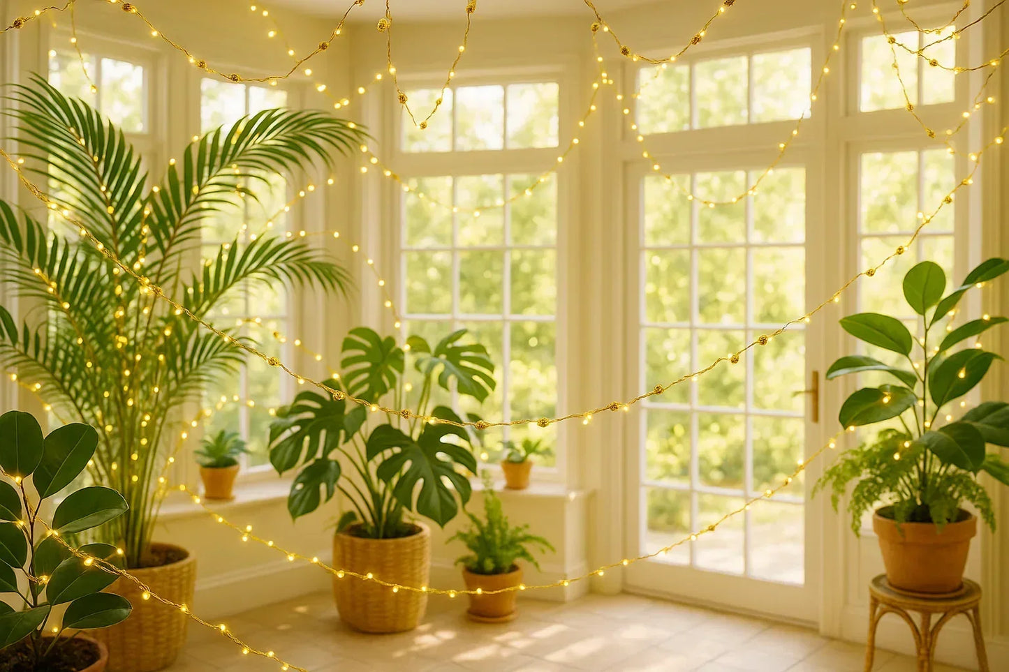 Close-up of High-Quality Gold Beads on LED String Lights