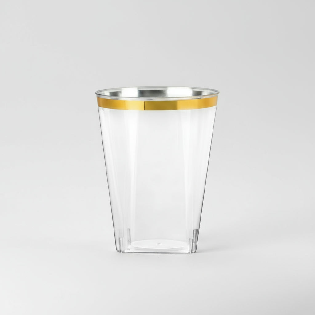 10oz Clear Gold Rim Plastic Square Tumblers 20 ct
