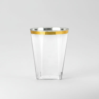 10oz Clear Gold Rim Plastic Square Tumblers 20 ct