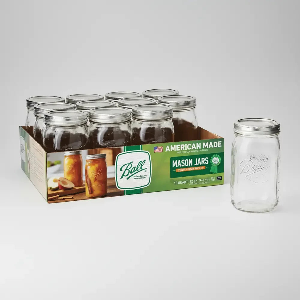 Ball Mason Jar 32 oz. Clear Glass Wide Mouth pack of 3