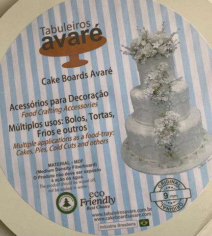 12" White Circular Melamine-Coated Wood Cake Board with Feet