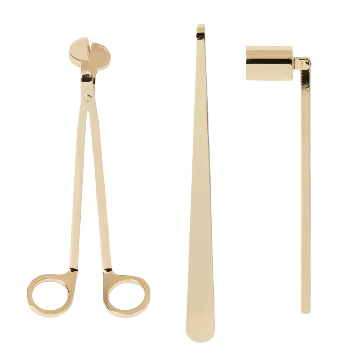 Professional gold candle wick trimmer accessories kit made of polished stainless steel for clean candle burning.