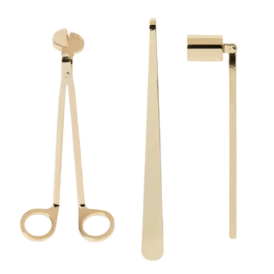 Professional gold candle wick trimmer accessories kit made of polished stainless steel for clean candle burning.