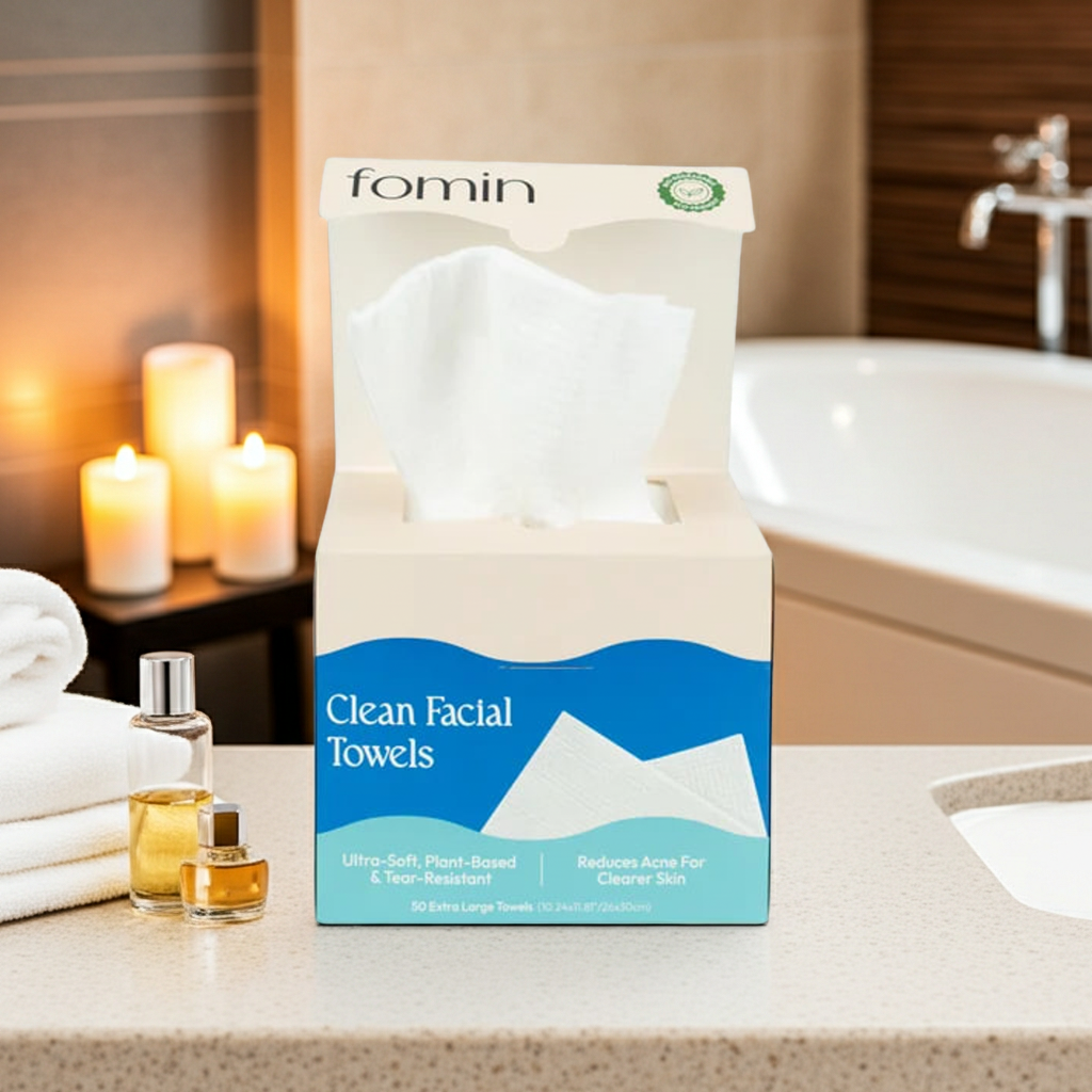 Fomin Clean Facial Towels Original 100-Pack | Plant-Based Eco-Friendly Face Towels