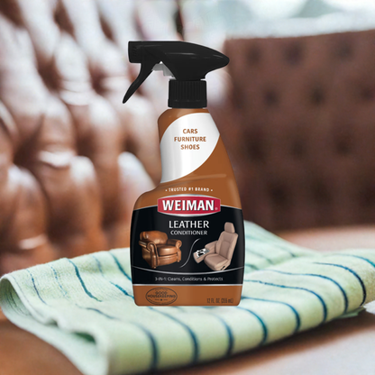 Weiman Leather Cleaner & Conditioner Spray  Bundle with Microfiber Cloth