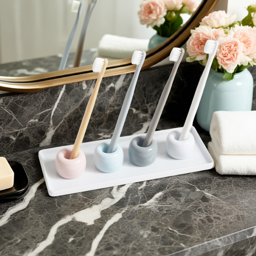 Blue Ceramic Toothbrush Holder | Minimalist Bathroom Decor
