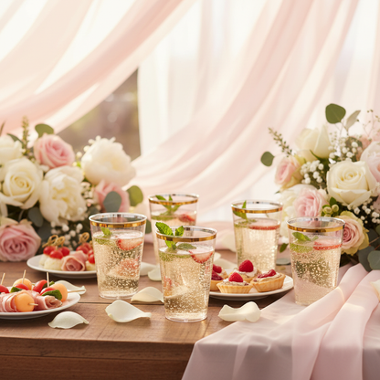 10oz Clear Gold Rim Plastic Square Tumblers 20 ct