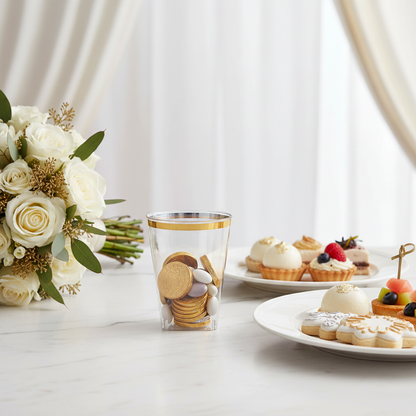 10oz Clear Gold Rim Plastic Square Tumblers 20 ct