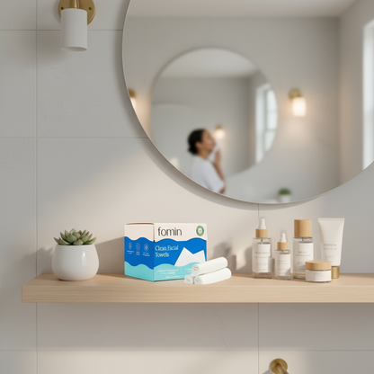 Fomin on bathroom shelf