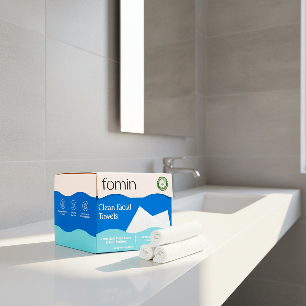 Fomin Clean Facial Towels Original 100-Pack | Plant-Based Eco-Friendly Face Towels