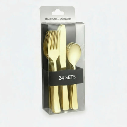 Polished Gold Cutlery Set - Elegant Disposable Flatware for Parties & Events