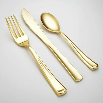 Polished Gold Cutlery Set - Elegant Disposable Flatware for Parties & Events