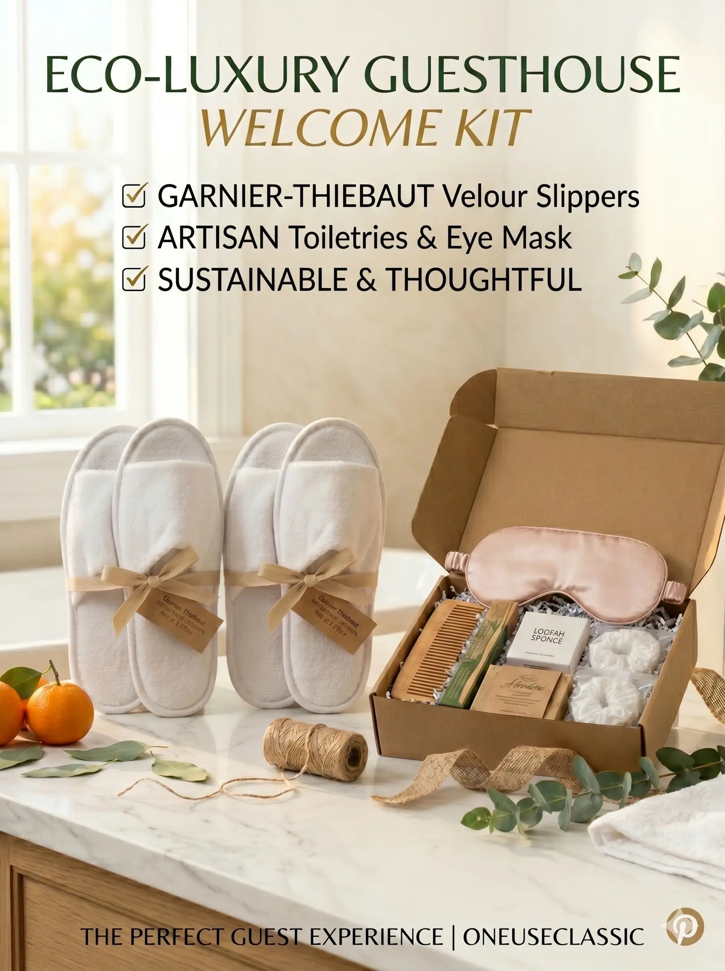 Eco-Luxury Guest Welcome Kit for 2 – Garnier-Thiebaut Velour Slippers & Bamboo Spa Essentials