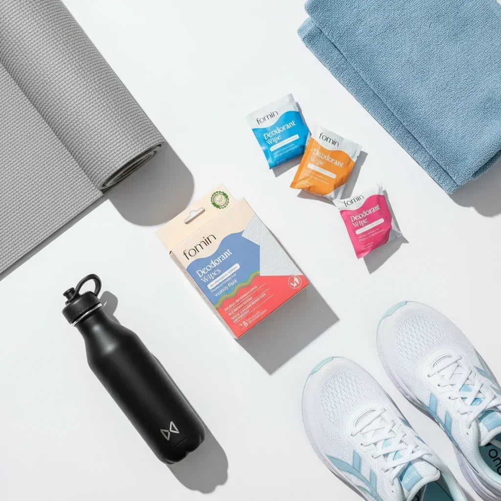 Gym essentials flatlay