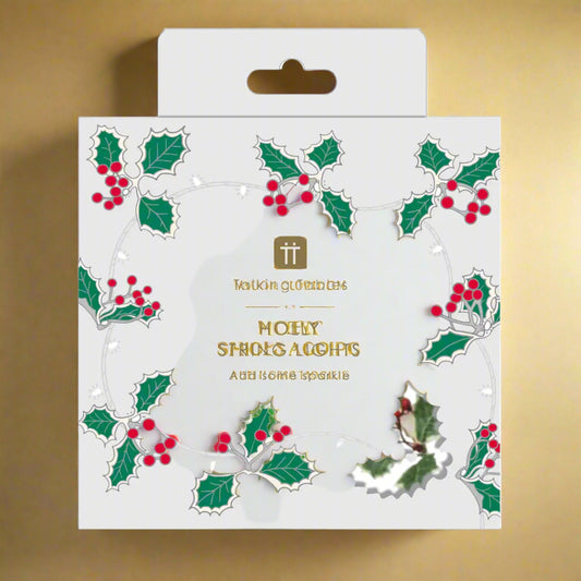 Holly String Lights LED Christmas Garland - Red Berry Holiday Decor