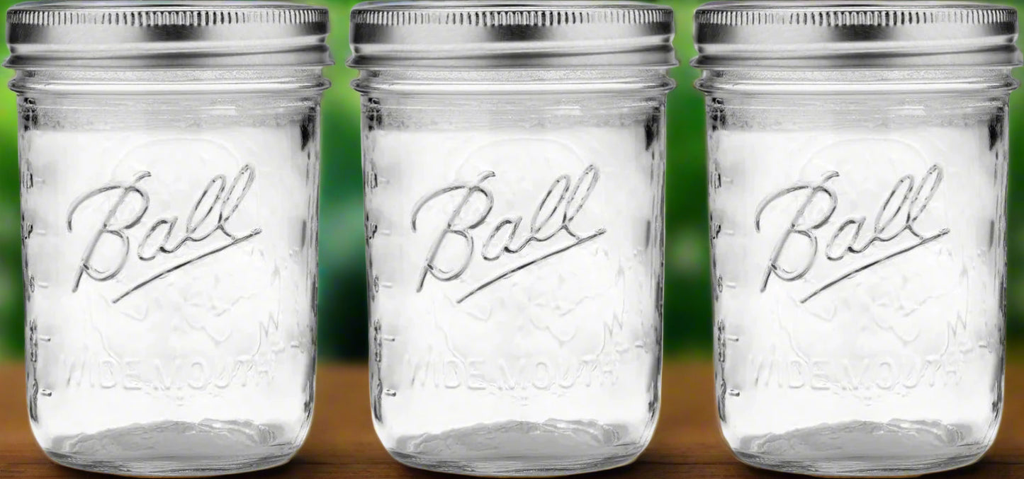 Ball Mason Jar 16 oz. Clear Glass Wide Mouth pack of 3