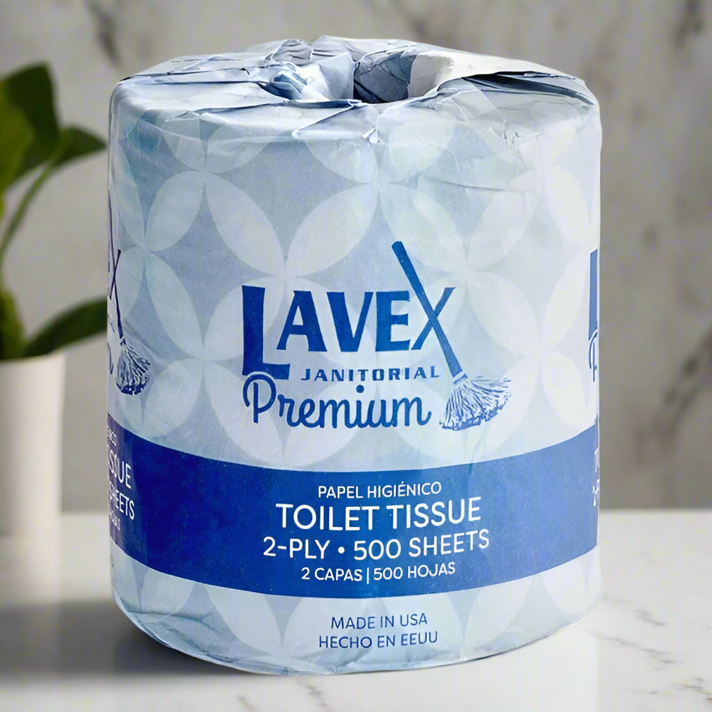 Lavex Premium 3 1/2" x 4 1/2" Individually Wrapped 2-Ply Standard 500 Sheet Toilet Paper Roll