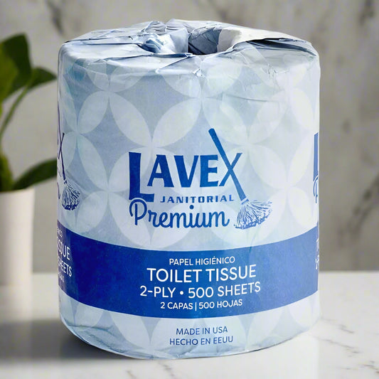 Lavex Premium 3 1/2" x 4 1/2" Individually Wrapped 2-Ply Standard 500 Sheet Toilet Paper Roll
