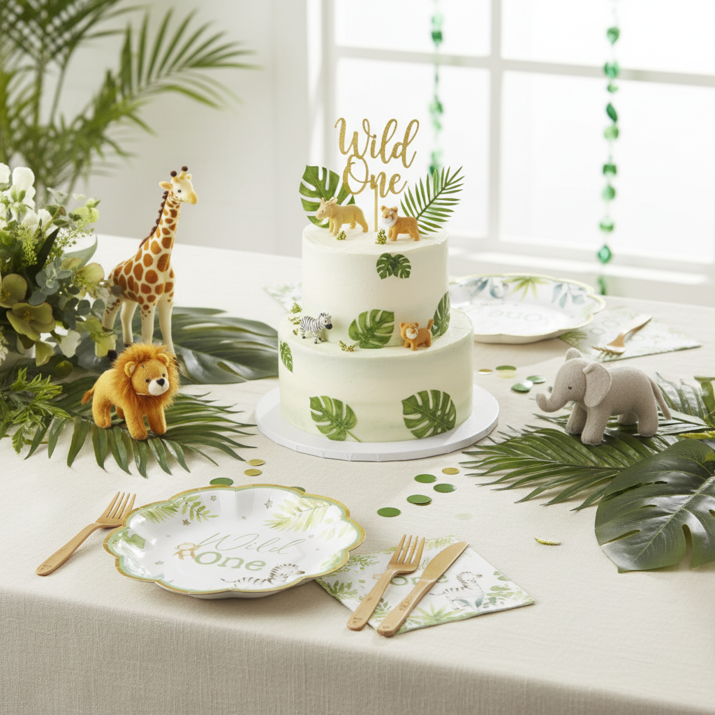 Lifestyle party table with Wild One safari plates