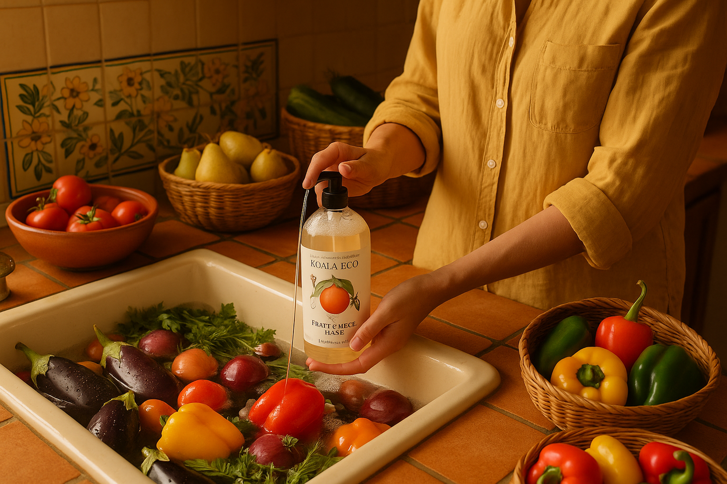 Mediterranean kitchen with colorful vegetables