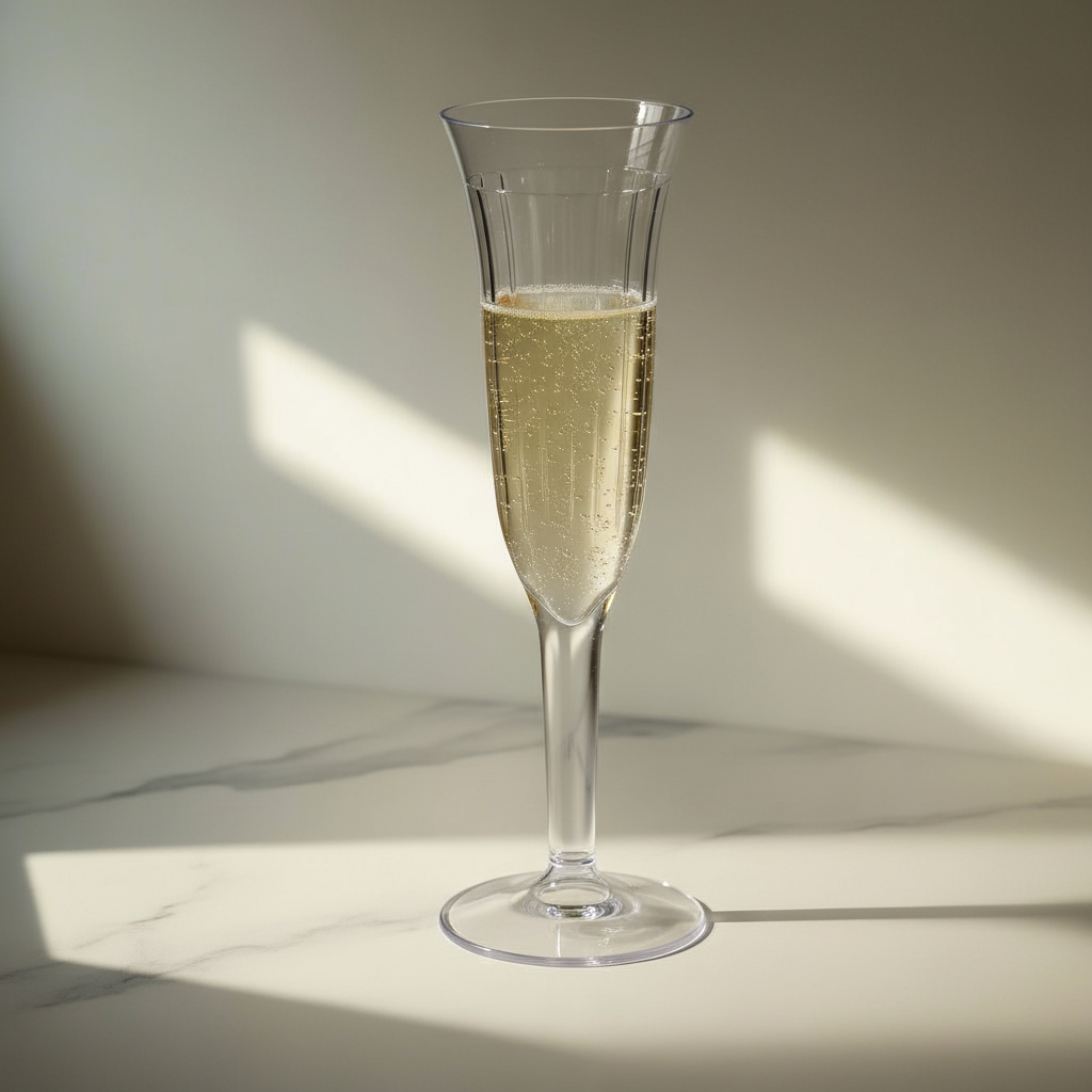 Minimalist champagne flute on marble
