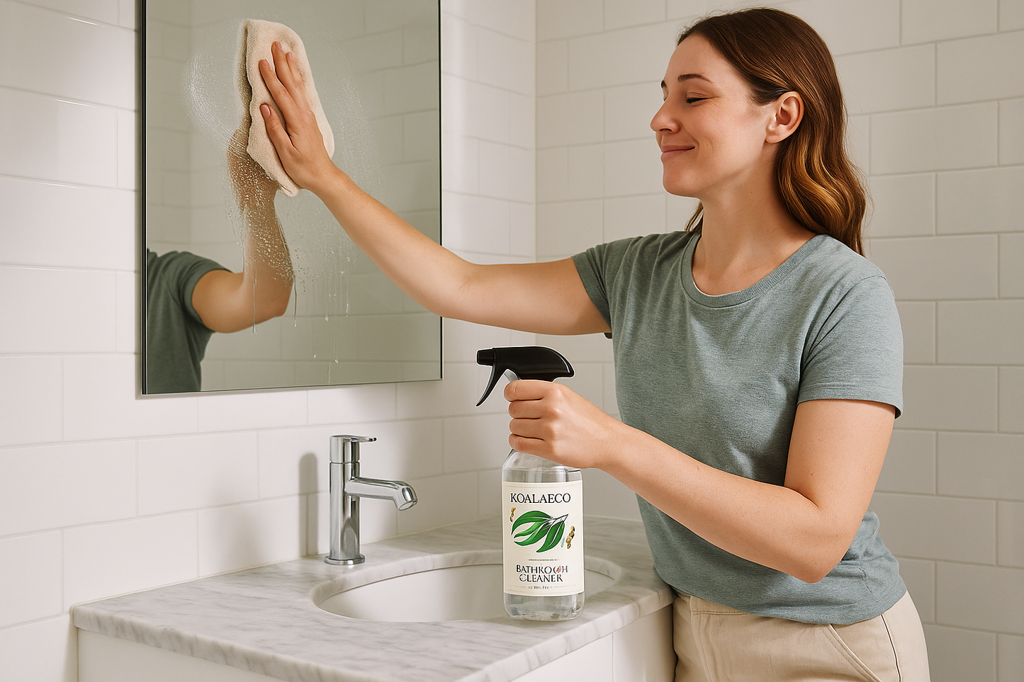 Person cleaning bathroom
