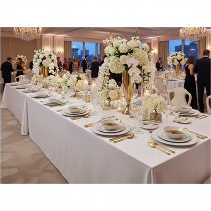 Professional catering table with gold cutlery
