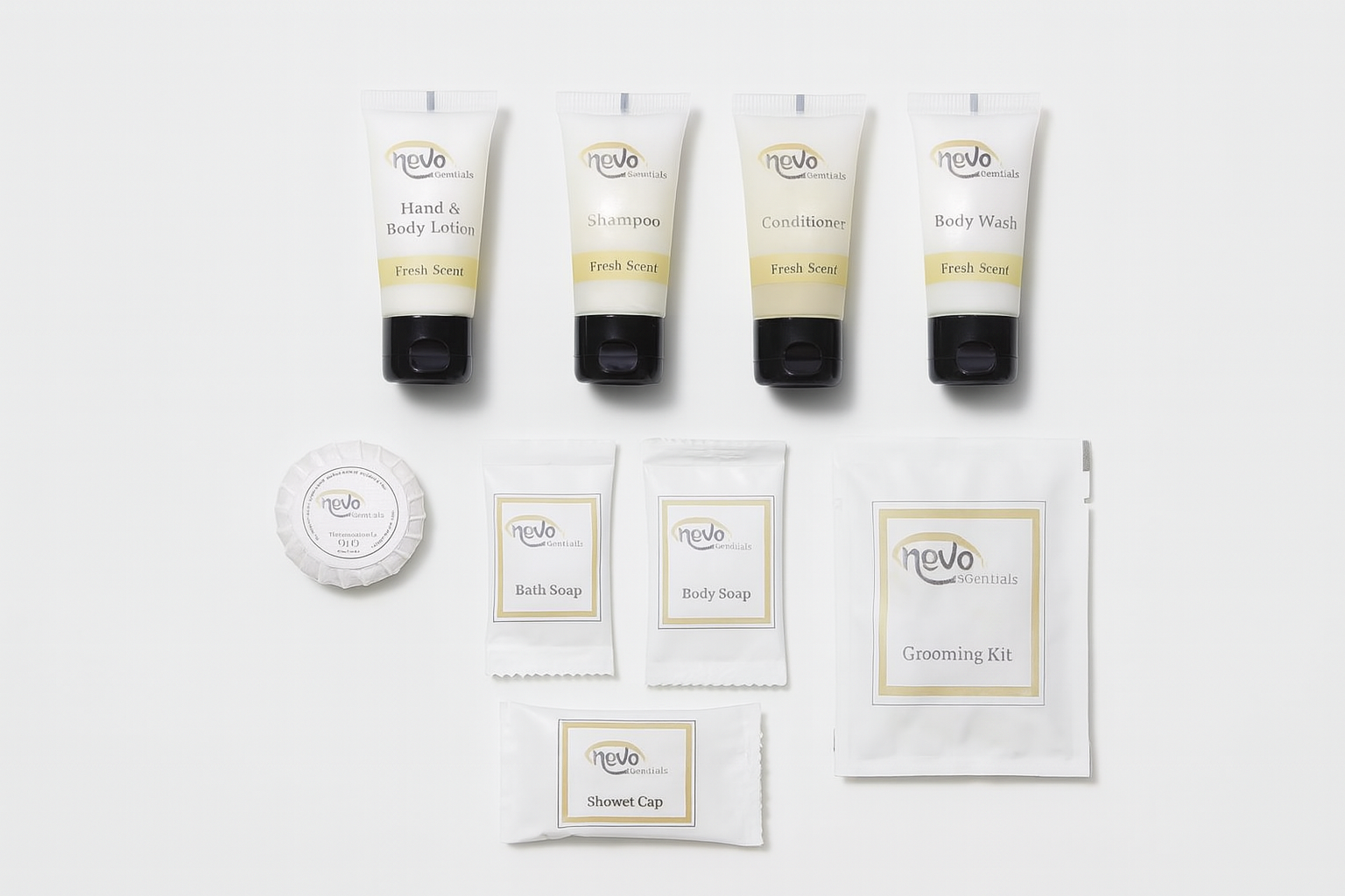 Professional studio photography of hotel amenity items
