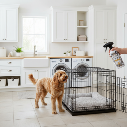 Spraying dog crate bed