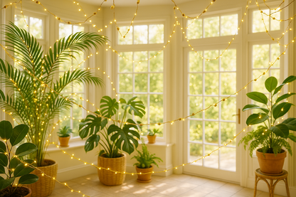 Sun-filled conservatory with plants