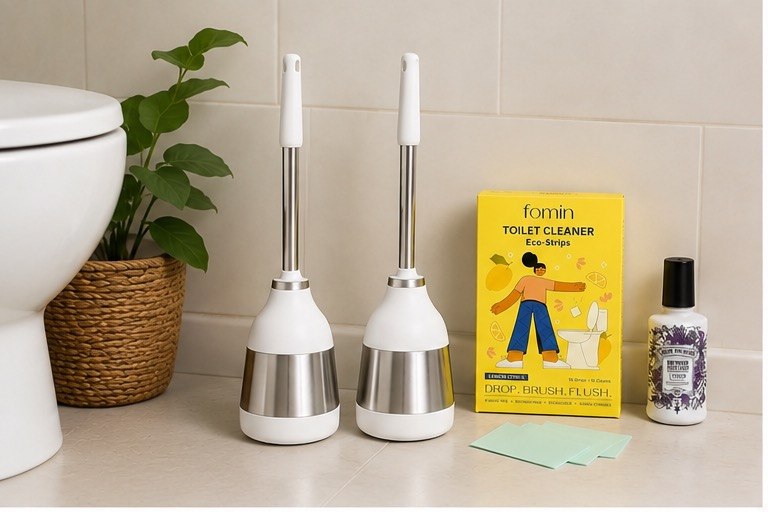 Ultimate Bathroom Refresh Bundle: 2-Pack Stainless Brushes, Eco-Strips & Poo-Pourri Lavender Vanilla