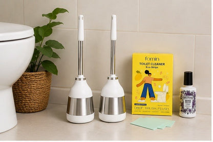 Ultimate Bathroom Refresh Bundle: 2-Pack Stainless Brushes, Eco-Strips & Poo-Pourri Lavender Vanilla