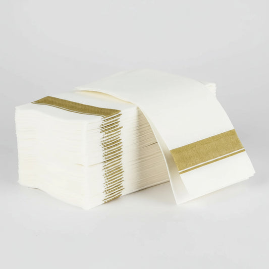 Disposable Paper Dinner Napkins with Gold Border - Elegant Cloth-Like Feel for Parties