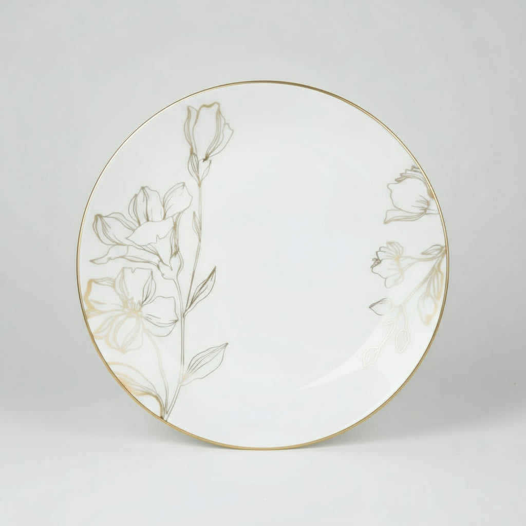 White Plastic Lunch Plates 30 Ct - Gold Floral Disposable Dinnerware Set