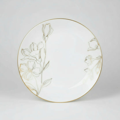 White Plastic Lunch Plates 30 Ct - Gold Floral Disposable Dinnerware Set