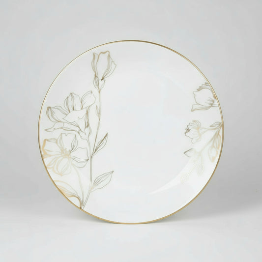 White Plastic Lunch Plates 30 Ct - Gold Floral Disposable Dinnerware Set