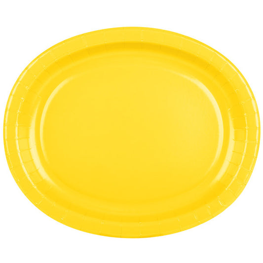 Creative Converting 12" x 10" School Bus Yellow Oval Paper Platter - 8/Pack